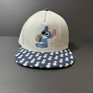 Disney Lilo & Stitch Adult SnapBack Baseball Cap Hat Gray W/ Blue Pineapple Brim